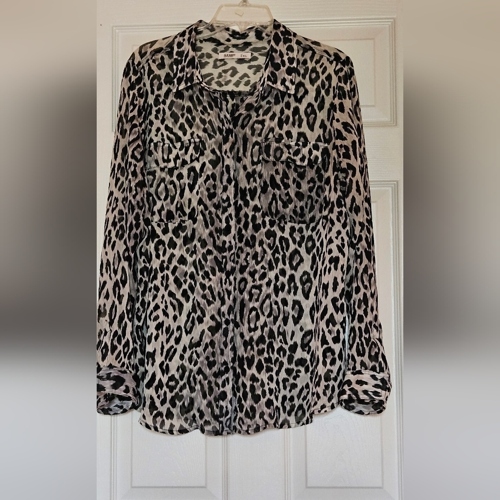 Old Navy Animal Print Sheer Button Down Shirt XL